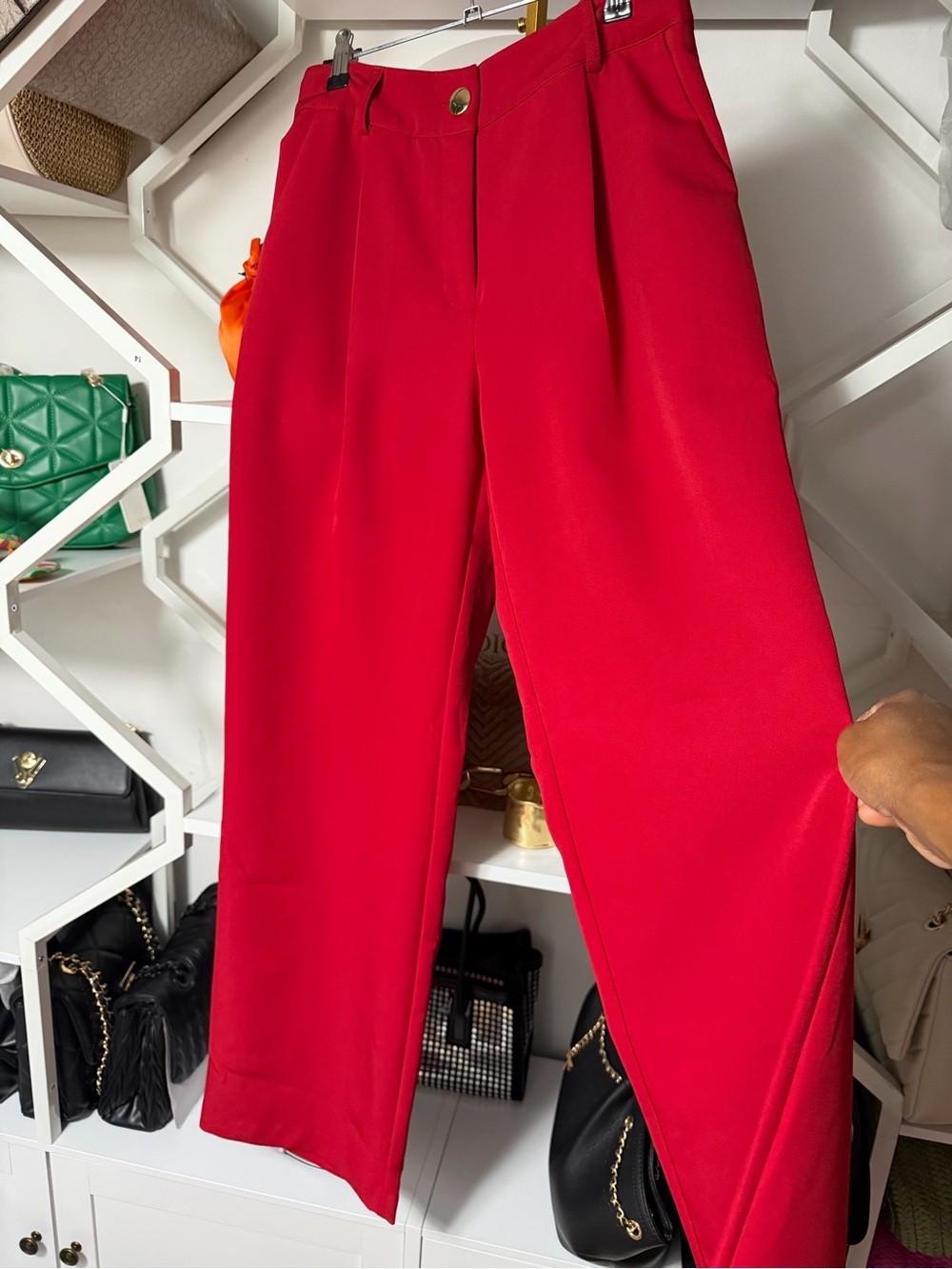 Women's High-Rise Red Straight Leg Pants
